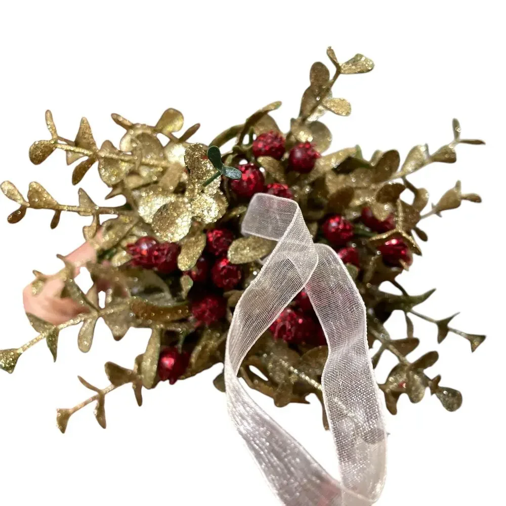 Kissing Krystals Acrylic Mistletoe Christmas Ornament Clear Green Gold Red Berry